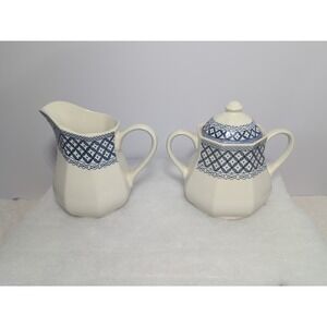 Royal Staffordshire Liberty Ironstone England Wicker Cream And Sugar Set Blue
